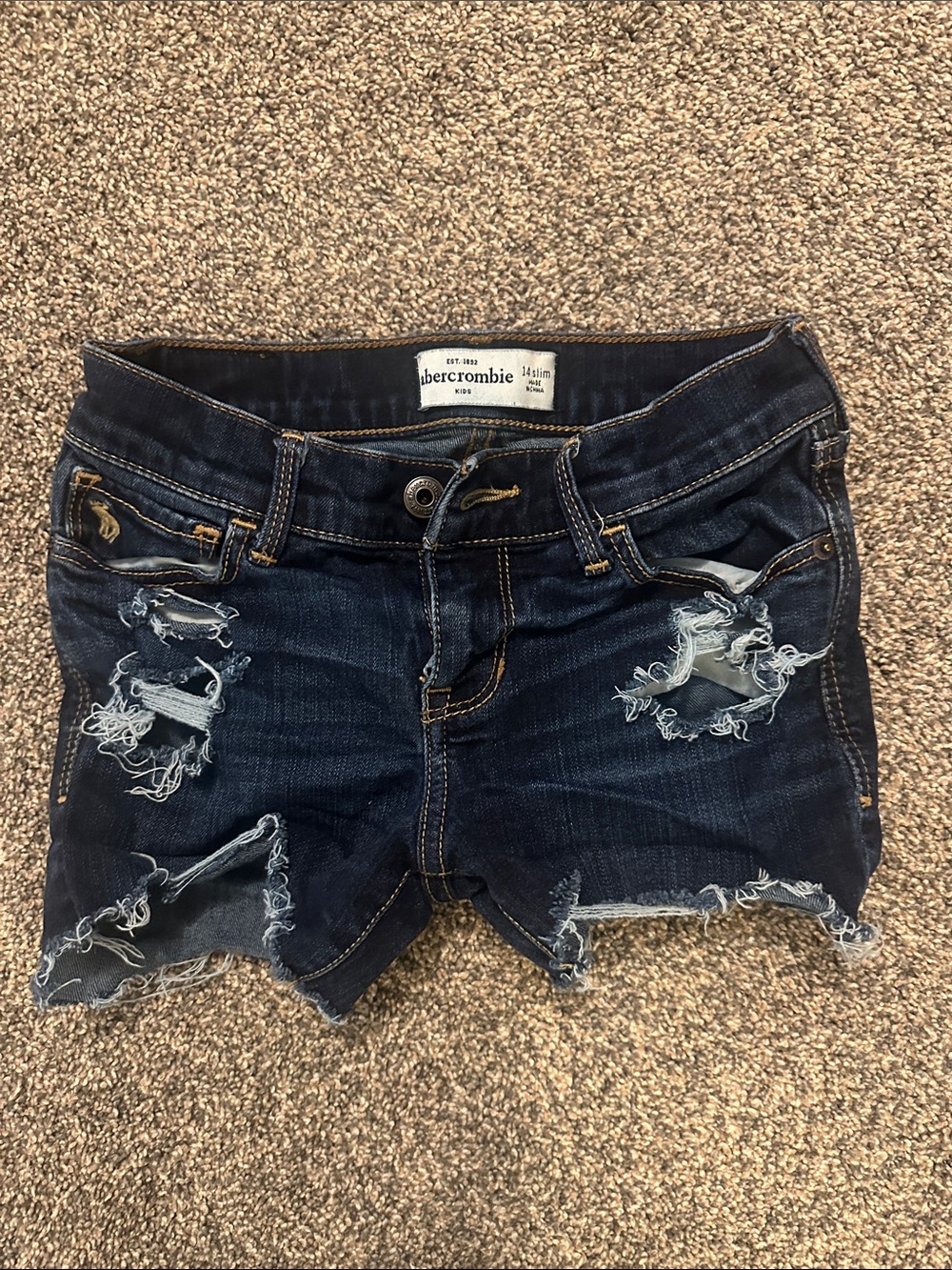 Abercrombie & Fitch Dark Blue Distressed Denim Cutoff Shorts